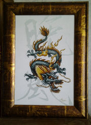 Картина«Дракон-цю»,  ручная работа,  вышивка. 