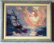 Картина «Буря на море ночью  » ручная работа,  вышивка.Торг уместен